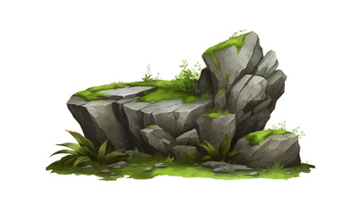 Wall Mural - rocks with moss 3d game asset isolated vector style with transparent background illustration