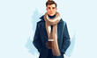 © Влада Яковенко - man in business suit waring cosy winter clothes isolated vector style on isolated background illustration