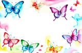 Fototapeta Motyle - watercolor frame,border with free space for text. Butterflies are colored, bright