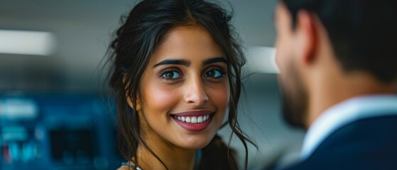 Aufkleber - Having a conversation in the office with a young team of Indian experts working on computers. They are discussing an AI solution that will be used to solve their generative AI project.