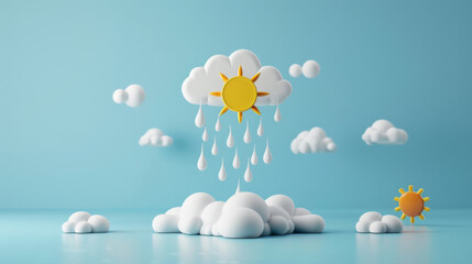 Poster - A cloud with a sun and rain drops on it, AI