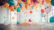 Artistic design with balloons and confetti to make a memorable day