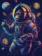 A monkey astronaut juggling cryptocurrencies