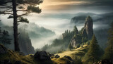 Fototapeta Fototapeta z niebem - Magiczny poranek w górach. Generative AI