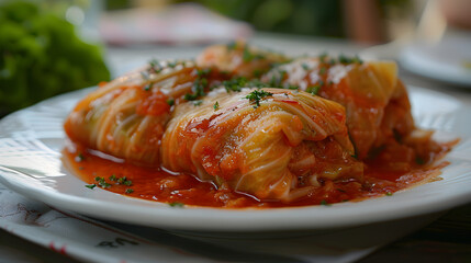 Wall Mural - Homemade stuffed cabbage rolls in tomato sauce