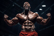 © Nomad_Soul - Extreme strong bodybuilder screaming on dark background. Generative AI