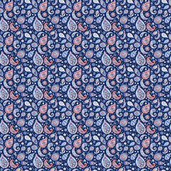 Bright colorful paisley seamless repeating pattern illustration. 