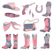 Cowgirl or horsewoman garments and clothing flat vector illustration isolated.