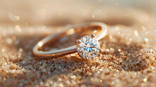 Jewelry ring on sand beach, generative ai