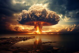 Fototapeta Nowy Jork - Nuclear bomb blast with toxic smoke burning at city. Generative AI