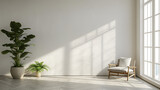 Fototapeta Sypialnia -  3d illustration of empty wall white interior. generative ai 
