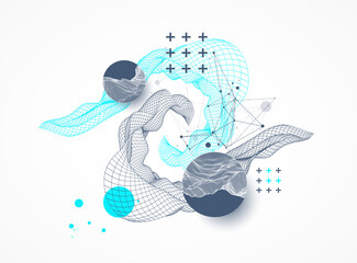 Wall Mural - the abstract wave is made in a frame style. template for science and technology presentation. hand d