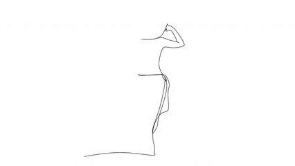Wall Mural - Continuous drawing of women's fashion show. A girl in a dress . Minimalist black linear sketch isolated on white background. Vector illustration