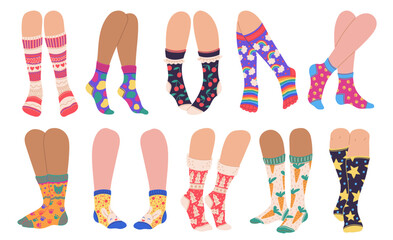 Wall Mural - Legs in funny socks, set of vector illustration isolated on white background