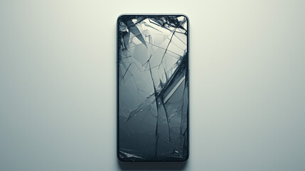 Smartphone with broken screen on gray background. 3d rendering.