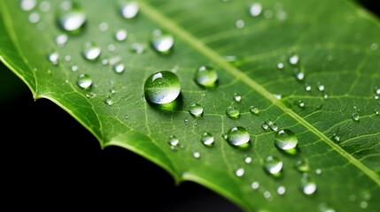 Wall Mural - Hyper zoom closeup of a glistening raindrop on a leaf