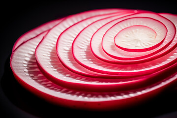 Wall Mural - Ripe red radish background close-up. Generative AI