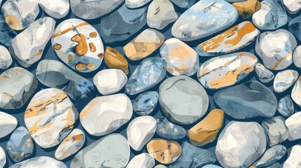  tranquil morning atmosphere with a seamless pattern of seaside rocks on a beautiful beach.