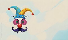 April Fools Day Decoration Background With Jester Hat, Nose And Mustache, Copy Space Text, 3D Rendering Illustration