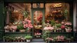 © junky_jess - Typical European florist shop showcase with beautiful flowers and vintage green windows.