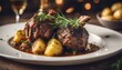 Gourmet braised lamb shanks with herbs and potatoes