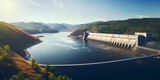Fototapeta Natura - Hydraulic engineering, View of a dam of hydroelectric power station, Dam Seen from Above, Spillways components, Generative AI