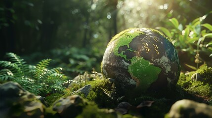 Sticker - Globe in the rainforest. Global warming concept. 3D Rendering