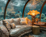 Fototapeta Do akwarium - Interior view, interior architecture of an underwater glass dome