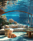 Fototapeta Fototapety do akwarium - Interior view, interior architecture of an underwater glass dome