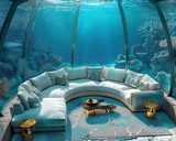 Fototapeta Do akwarium - Interior view, interior architecture of an underwater glass dome
