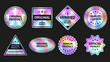 Secure holographic stickers. Original quality iridescent labels, verified product badges and official seals with holo foil gradient vector set