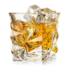 Wall Mural - Whiskey and ice cubes in glass isolated on white