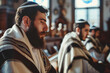 Jewish men praying in a religious orthodox synagogue with tallit AI Generation