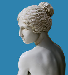 Marble statue of Greek goddess. Stylized Venus sculpture. 3d rendering antique woman