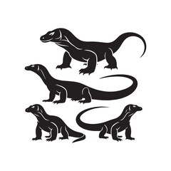 Wall Mural - Regal Reptiles: Vector Komodo Dragon Silhouette, Minimalist Black Komodo dragon Illustration.