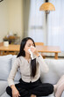 Woman flu and sneeze at home