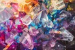 Colorful geometric crystal clusters - A vibrant array of geometric crystals with shimmering multi-colored lights reflecting and refracting off surfaces