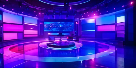 Wall Mural - TV live performance studio set in preparation. Large scale monitors. 4K Video