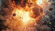 Cluster bomb explosion in modern warfare scenario. Huge explosion with fragments on air. Illustration