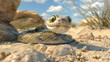 3d Cute Cartoon Rattlesnake in the Desert