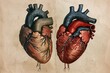 This comparative illustration vividly contrasts a healthy heart with one affected by cardiovascular disease, showcasing conditions like blocked arteries and damaged valves