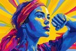 This vibrant Women's Day poster background radiates with symbols of strength, unity, and the resolute spirit of women's empowerment