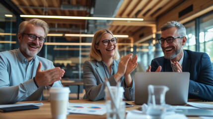 Canvas Print - group of diverse professionals engaging in a collaborative and lively discussion around a table in an office setting