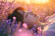 Laying back in a field of lavender under the sun