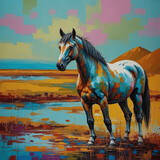 Fototapeta Londyn - modern colorful abstract oil painting of horse, artist collection of animal painting for decoration and interior, canvas art, abstract. wall art , impressionism art