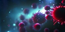Digital Illustration Of Red Virus Particles In Dramatic Deep Blue Background Representing Infectious Diseases 4K Video