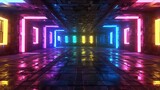 Fototapeta Londyn - Abstract room interior with neon lights background. 3d illustrations.