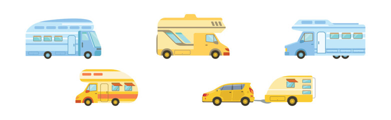 Poster - Camping Caravan and Recreational Vehicle with Car Vector Set