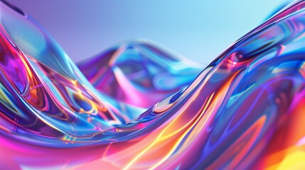 Colorful glass, holographic liquid metal background, 3D rendering, glassy texture, fluidity, abstract lines and curves, bright colors, light refraction effects. Generated by artificial intelligence.