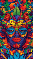  Brazilian carnival and festival! Vector abstract holiday illustration with people, dancers and musicians. Party drawing for poster